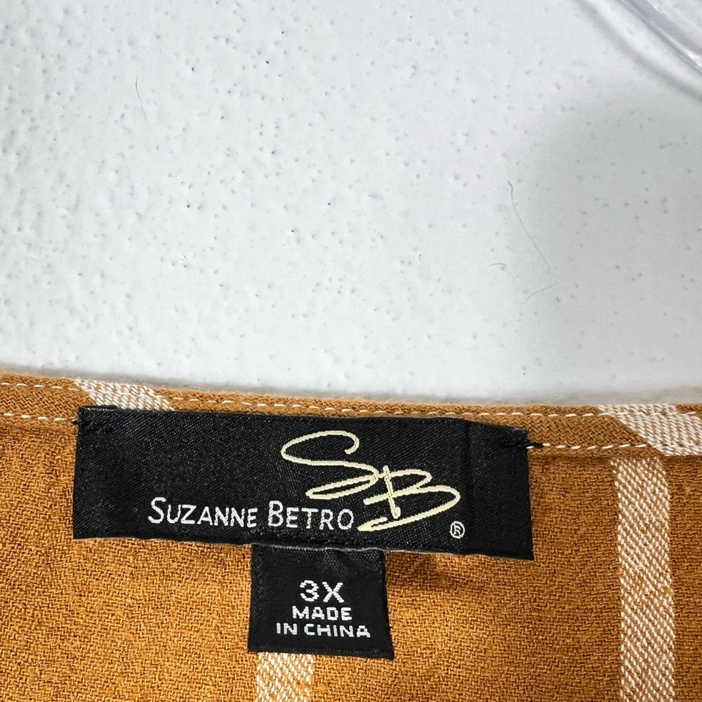 Suzanne Betro Short Sleeve V-Neck Lace Trimmed Blouse Mustard Brown‎ 3X - Picture 4 of 7